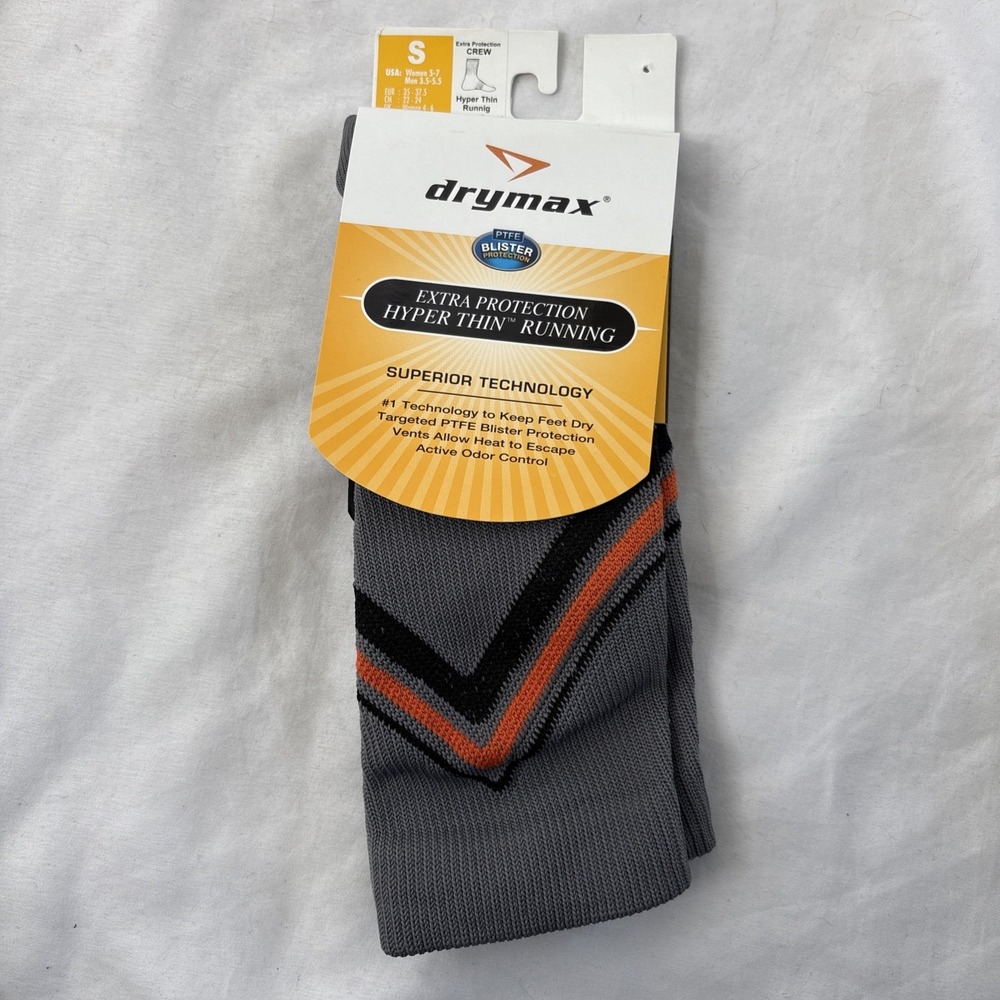 Drymax S Crew Anthraâ Orange Hyper Thin Running Socks Woman 5-7 Men 3.5-5.5 Gray